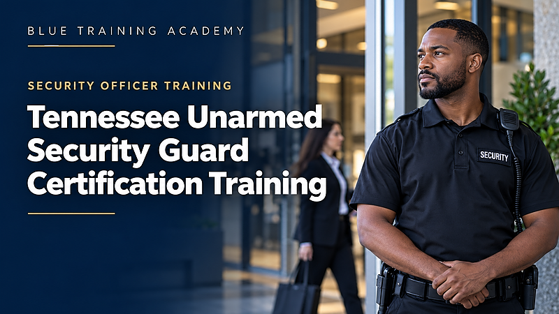 Tennessee Unarmed Security Training course cover. Contact (833) 390-6810.